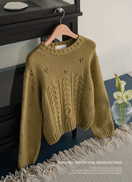Punching Twiddle Wool Round Knitwear Korea