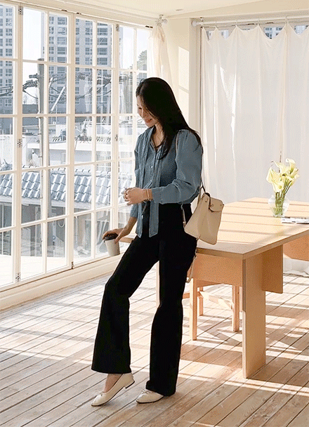 Ribbon Denim Blouse Korea