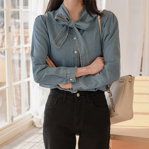 Ribbon Denim Blouse
