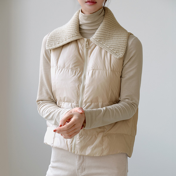 Knit collar down Padding Vest
