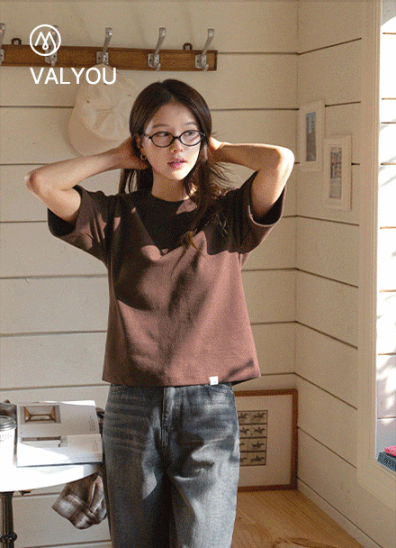 [valyou] Thick Peach Incision Short-sleeve T-shirt Korea