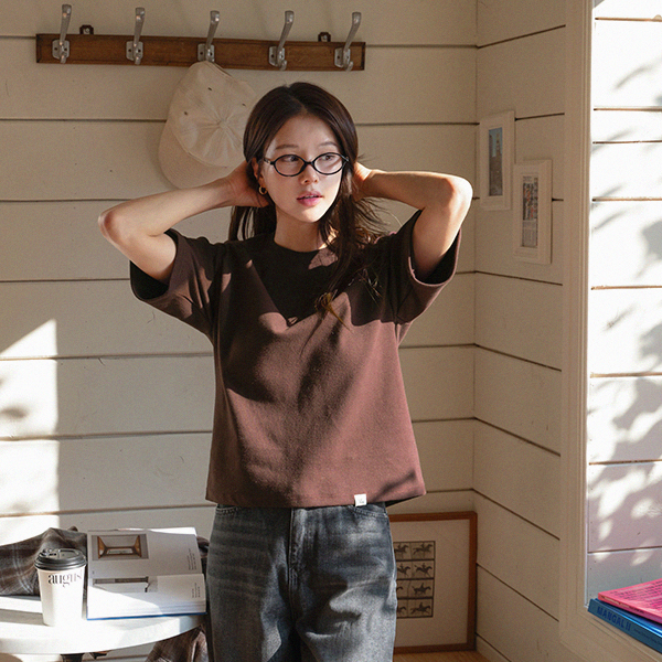[valyou] Thick Peach Incision Short-sleeve T-shirt
