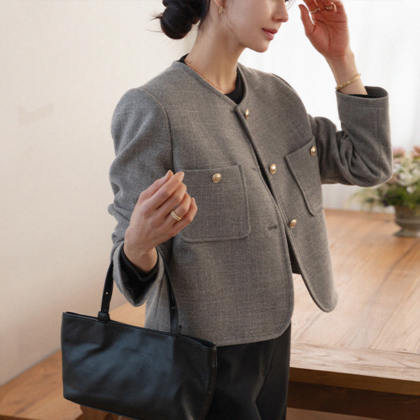 [valyou] Classic No Collar Tweed Jacket