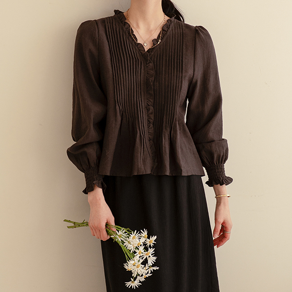 Rayble Pintuck Frill V-neck Blouse