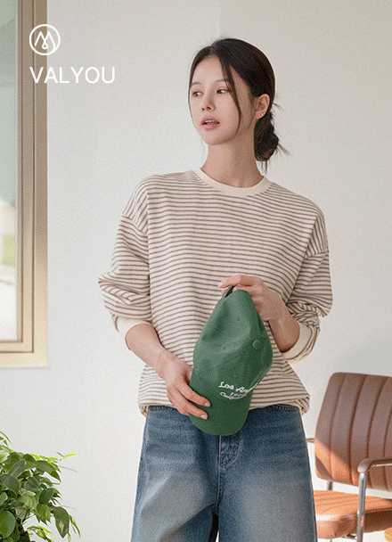 [valyou] Mile 택 horizontal striped sweatshirt Korea