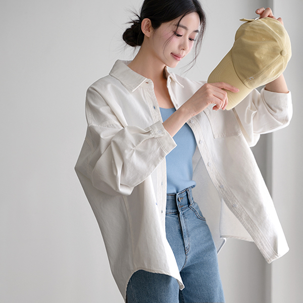 Overfit Cotton Lettering Embroidered Shirt