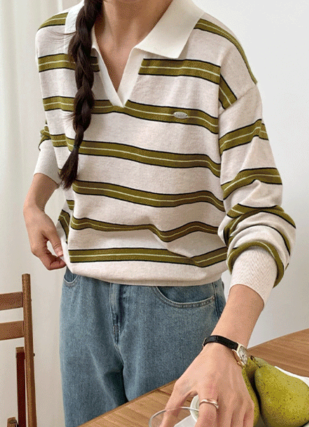 Hopes Horizontal Striped Collar Knitwear Korea