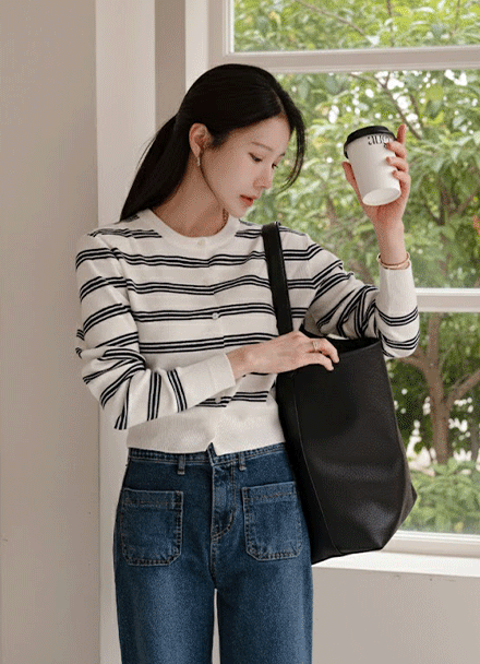 Spring Horizontal Striped Pastel Cardigan Korea