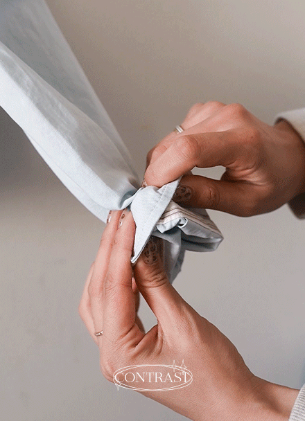 Sleeve Color Matching Embroidery Strap Shirt Korea