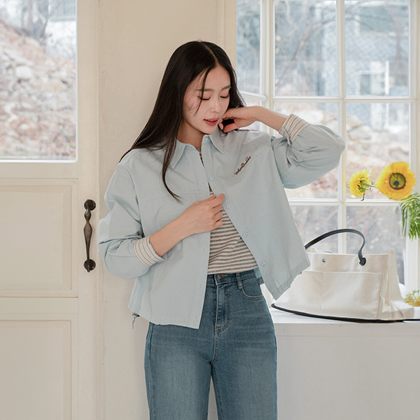 Sleeve Color Matching Embroidery Strap Shirt