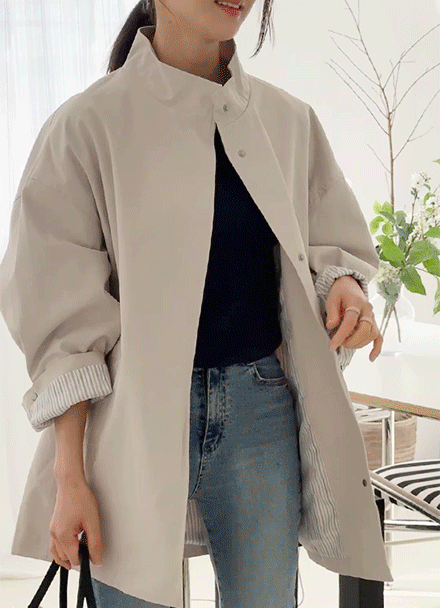 Highneck color combination Trench Jacket Korea
