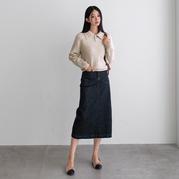 Perfect Denim Skirt (Raw Denim Pocket) (Non fade)