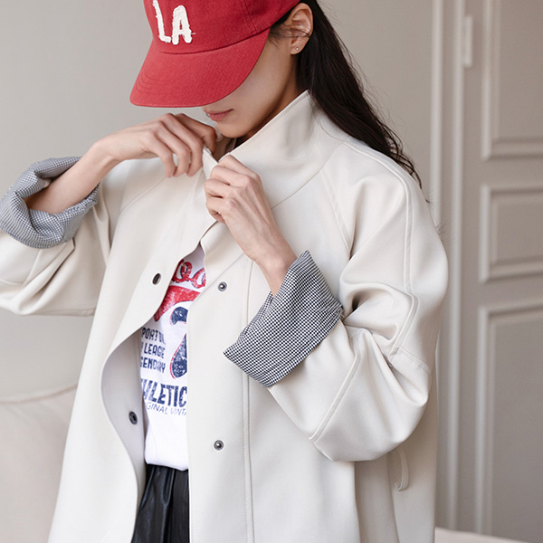 Eiffel Check Color Matching Block Half Jacket