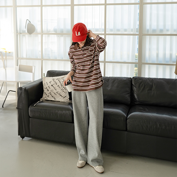 Coi Pendant Horizontal Striped Collared T-shirt