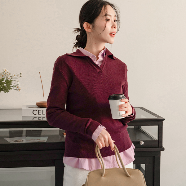 Simple Slit V Collar Knitwear