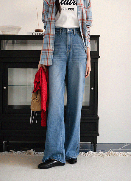 팝 리오셀 와이드 Banding Denim Pants Korea