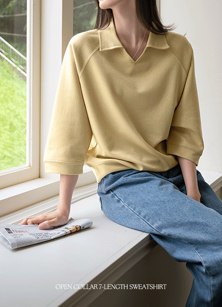 Open Collar 3/4 sleeve sweatshirt Korea