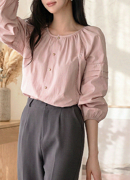 Aurora Line Embroidery Blouse Korea