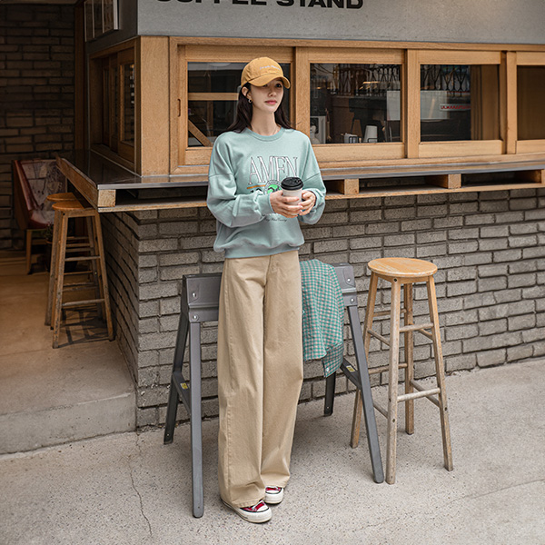 로우 와이드 코튼 Pants