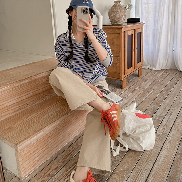 로우 와이드 코튼 Pants