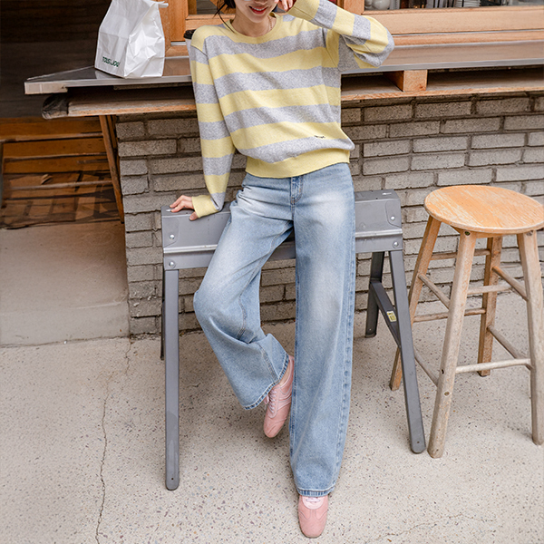 Long Log Wide Denim Pants