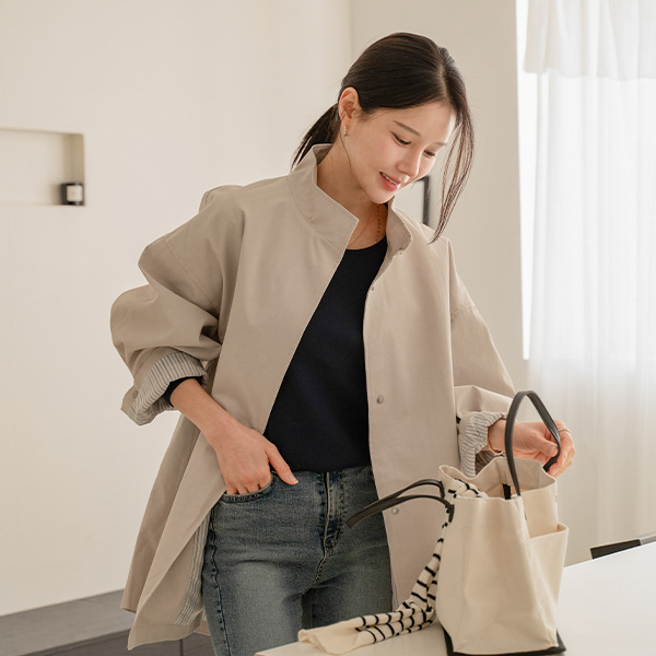 Highneck color combination Trench Jacket
