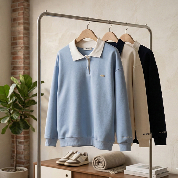 [USYOU] Color Matching Collar Embroidery Sweatshirt