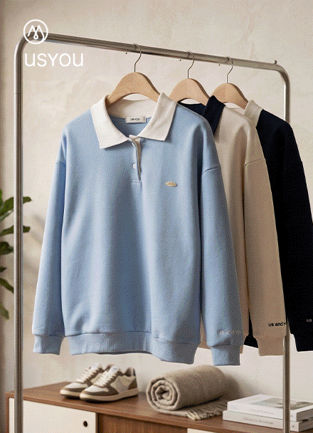 [USYOU] Color Matching Collar 자수 sweatshirt Korea