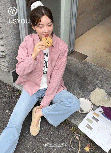 [USYOU] Back Patch Check Shirt Korea