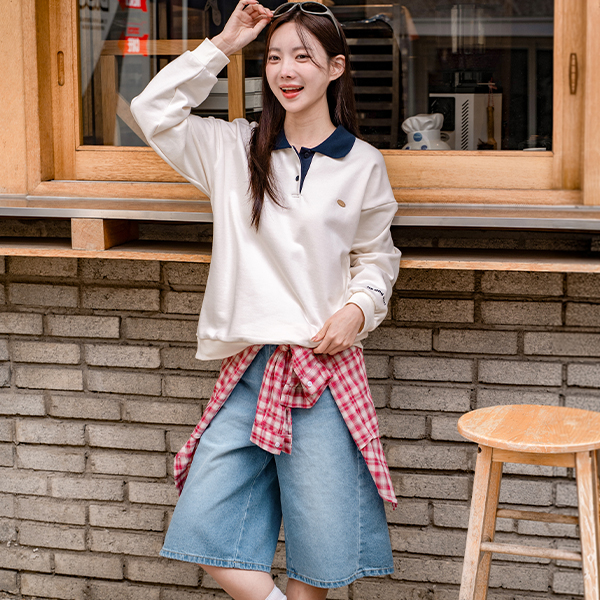 Curved Denim Bermuda Pants