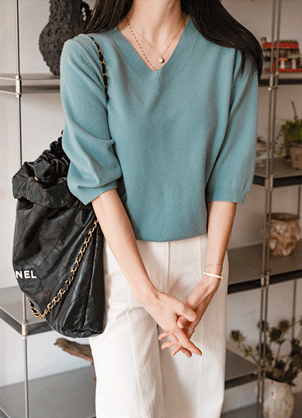 [Special Sale] 마틸다 v 3/4 sleeve 모달 Short-sleeve Knitwear Korea