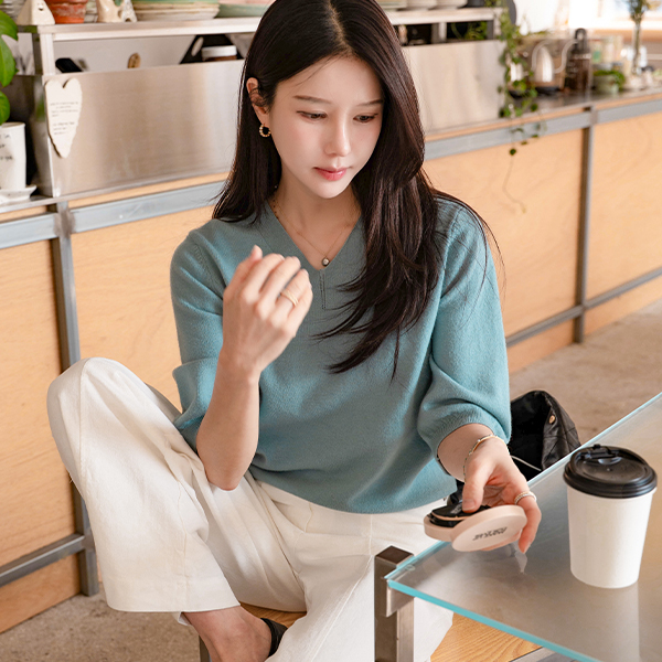 [Special Sale] 마틸다 v 3/4 sleeve 모달 Short-sleeve Knitwear