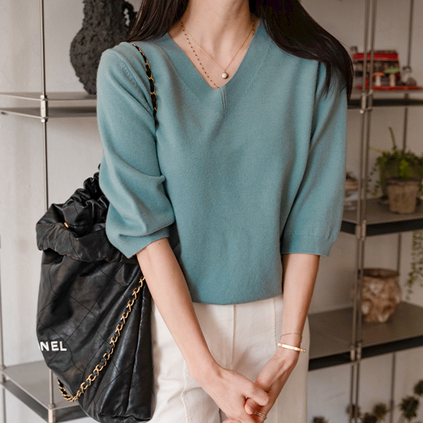 [Special Sale] 마틸다 v 3/4 sleeve 모달 Short-sleeve Knitwear