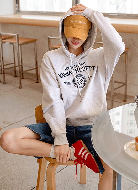 Boston Lettering Hood T-shirt Korea