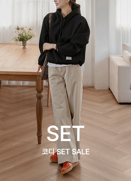 [코디set] 솔트 패치 string Hood T-shirt+키작아도 면 Pants 68ver (앞절개와이드) Korea