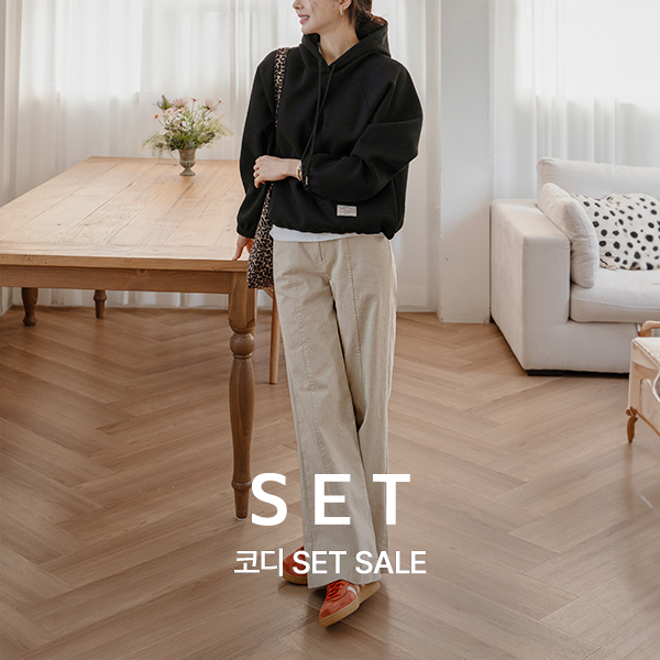 [코디set] 솔트 패치 string Hood T-shirt+키작아도 면 Pants 68ver (앞절개와이드)
