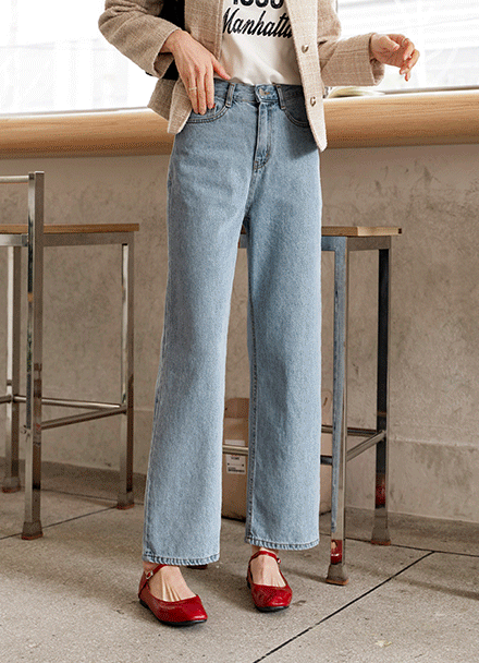 Daily Banding Semi-straight Denim Pants Korea