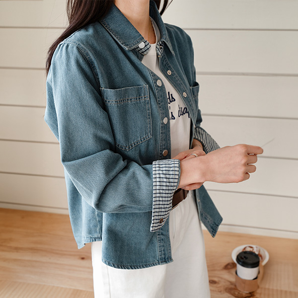 Check Color Matching Denim Jacket