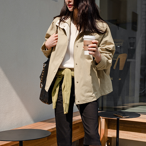 Highneck Cotton Blouson Jumper