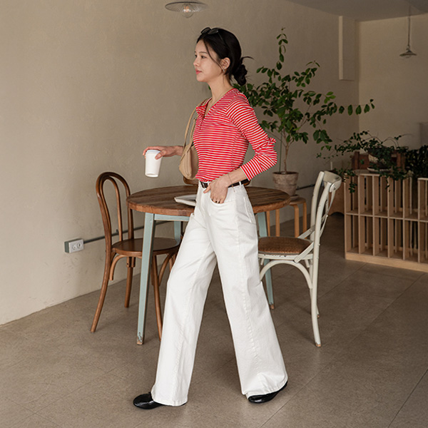 크레용 Stripe 헨리넥 T-shirt