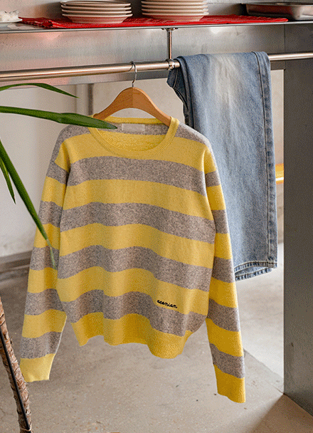 Posey Embroidery Stripe Knitwear Korea