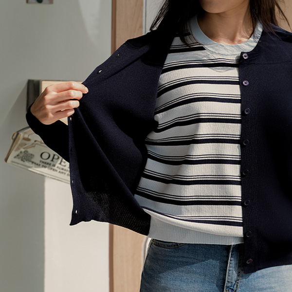 Soft horizontal striped layered Cardigan Knitwear