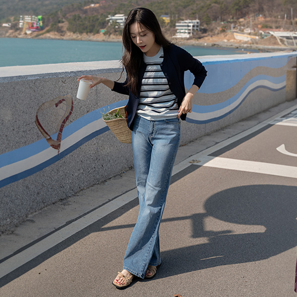 Soft horizontal striped layered Cardigan Knitwear