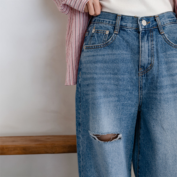 Steady 와이드 데미지 데님팬츠