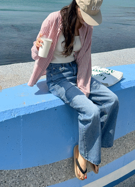 Steady 와이드 데미지 데님팬츠 Korea