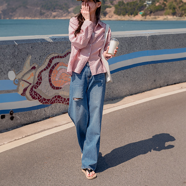 Steady 와이드 데미지 데님팬츠