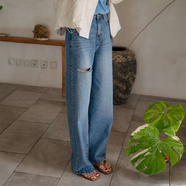 Steady 와이드 데미지 데님팬츠