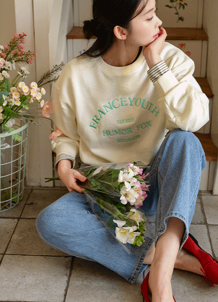 French pastel Embroidery sweatshirt Korea
