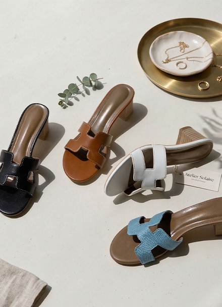 Cowhide H mule Slippers Korea