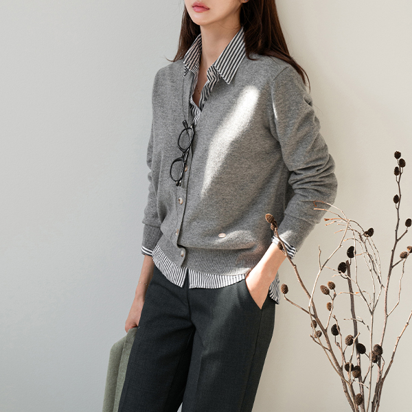 [valyou] Bokashi Y Neck Wool Cardigan